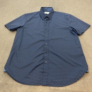CON.STRUCT Shirt Mens Large Blue Polka Dot Button Short Sleeve Slim Fit Stretch